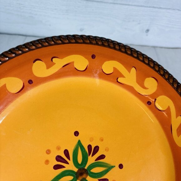 Celebrating Home TUSCAN Orange Red Yellow Rope Trim Stoneware Dinner Plate Set 3 - Picture 11 of 16
